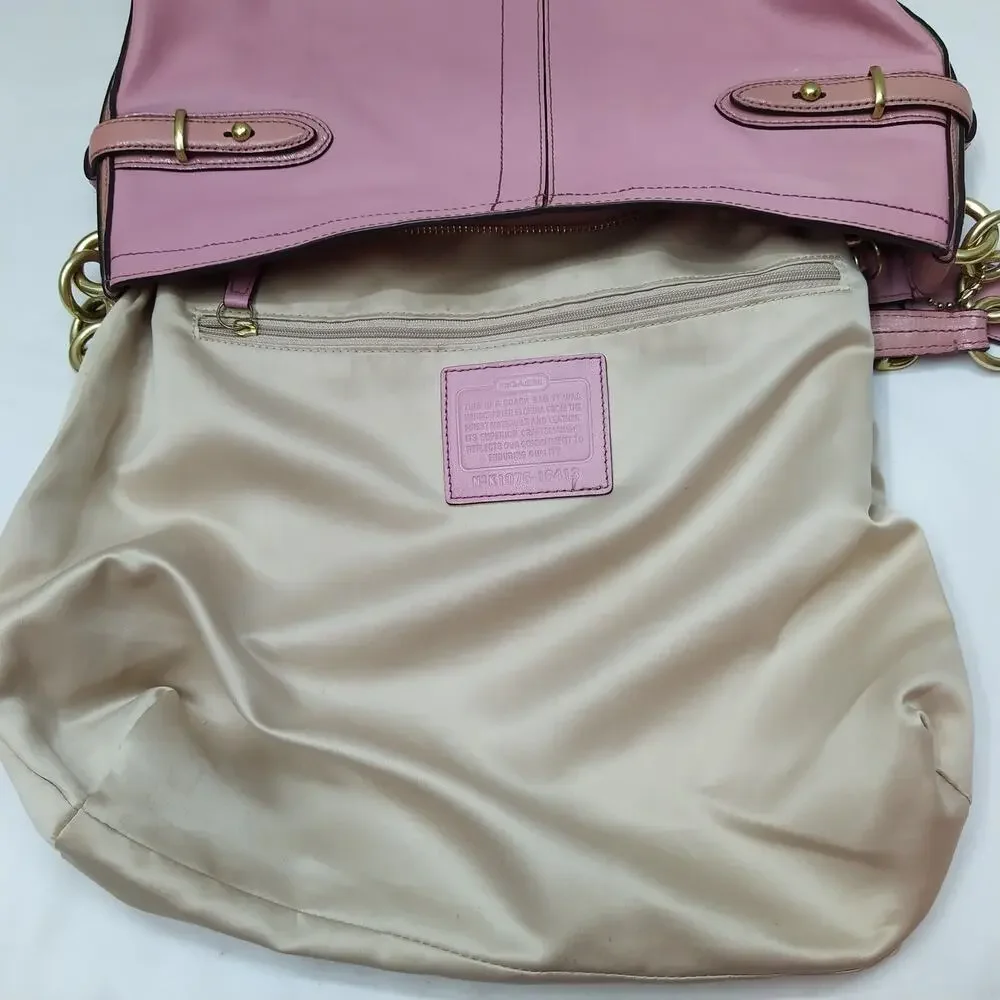 Coach Audrey Pink Leather Zipper Closure Hobo Shoulder bag